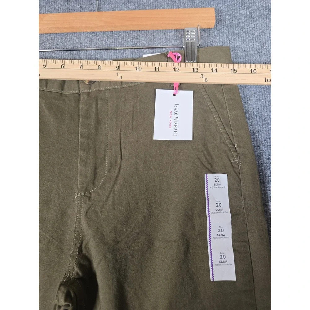 Isaac Mizrahi New York Boys Olive Cotton Stretch Slim Fit Flat Front Pants Sz 20